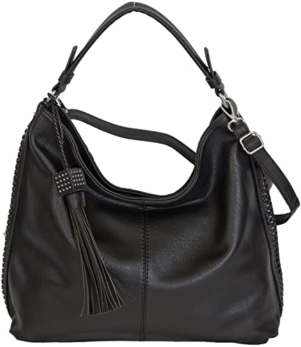 Sac à main femme cuir PU Elisa grand sac cabas porté épaule avec pompon