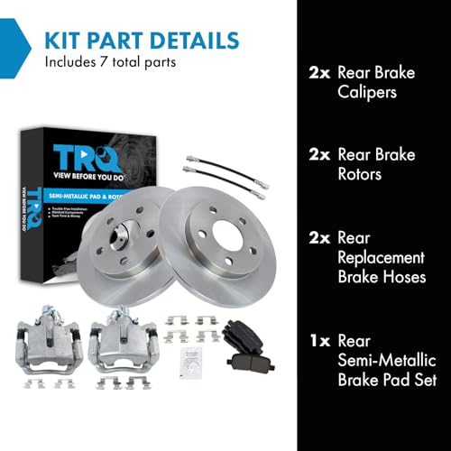 Image of TRQ Rear Brake Pad and Rotor Set Semi Metallic Calipers Compatible with 2005-2008 Pontiac Grand Prix