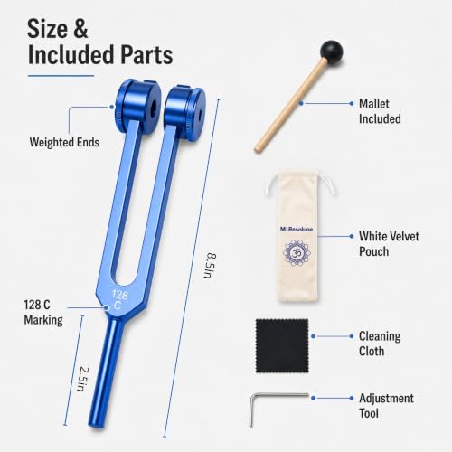 Image of 128 hz Tuning Fork for Healing Blue Meditation Tools | 128 hertz Tone Therapy Healing Instrument Diapason Chakra Sound Therapy Products Weighted Tuning Fork for Mindfulness