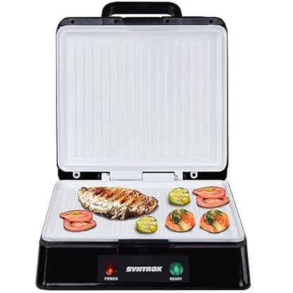 Syntrox Kontaktgrill Plovas mit XXL Keramik Grillplatten und Thermostat 100° aufklappbar, 2000Wat, Verriegelungssystem, Kontrolleuchte, Rutschfeste Kontrollleuchte, Einfache Reinigung – Bild 4