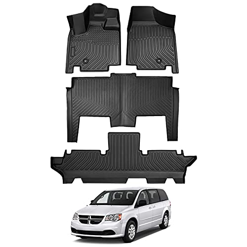 Cartist Floor Mats Fit for 2011-2020 Grand Caravan 7 Seat/ 2008-2016 Town & Country (Stown Go Only) All Weather Floor Liners for Grand Caravan Accessories Heavy Duty