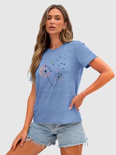 Image of Anbech Womens Dandelion Graphic T-Shirts Teen Girls Cute Sunflower Print Casual Tee Tops