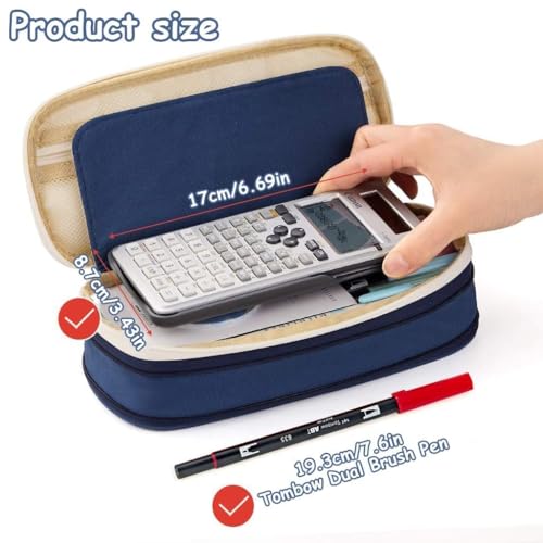 Image of Invite Kawaii 2 Compartment Cute Aesthetic Pencil Case for Girls - Large Capacity Pen Pouch Multifunctional Stationery Organizer for School Office (Spacial Navy Blue)