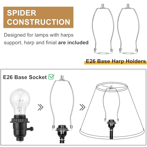 Empire Lamp Shades Set of 2, 6\" Top x 16\" Bottom x 10.8\" High, Large Beige Lamp Shades for Table Lamps Floor Lamps, Natural Linen Lampshades Replacement, Spider, Harp Holders Included, Easy Assembly