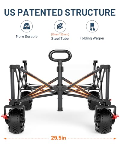 Image of TIMBER RIDGE 600L Beast Wagon 26 inch W Extra Wide All Terrain Folding w /Big Wheels, Cargo Net & Tailgate, 26 inch W and 54.5 inch L, 400lbs Heavy Duty Collapsible Portable Cart for Camping, Sports, Dogs, Blue