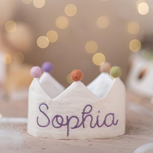 Personalized Hand Embroidered Linen Crown for Kids and Children's Birthdays,