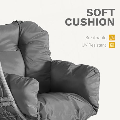 DWVO Wicker Rocking Egg Chair, Oversized Indoor Outdoor Rattan Rocking Chair, Indoor Outdoor Lounger for Patio, Backyard, Living Room, Gray