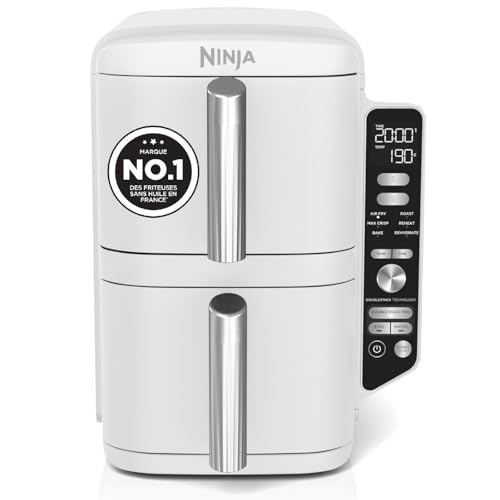 NINJA Double Stack XL Air Fryer, Friteuse sans huile Verticale Double Tiroir 4 Niveaux de Cuisson, 2 Tiroirs, 2 Grilles, Capacité de 9,5 L, 6 Fonctions, 8...