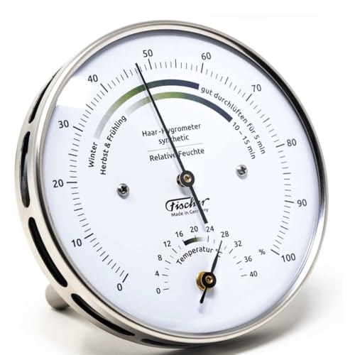 Fischer 122.01HT-01, Wohnklima-Hygrometer u. Raum-Thermometer, Edelstahl | Luftfeuchtigkeitsmesser, Messbereich 0-100 % r. F. und 0-40 °C...