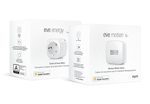 Bewegungsmelder-Set – Eve Motion und smarte Steckdose Eve Energy, Leuchten automatisch per Anwesenheit steuern (Automationen benötigen Home Hub),