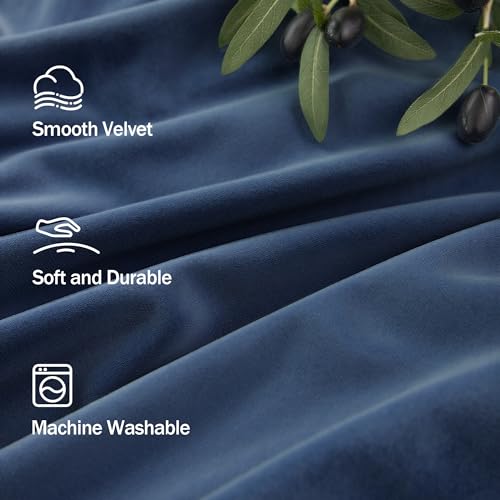 Image of Navy Blue Velvet Curtains 84 Inch Length 2 Panels for Living Room Darkening Thermal Insulated Winter Curtain for Bedroom Midnight Royal Dark Blue Drape Mid Century Modern Decor Back Tab Pocket 84 Long