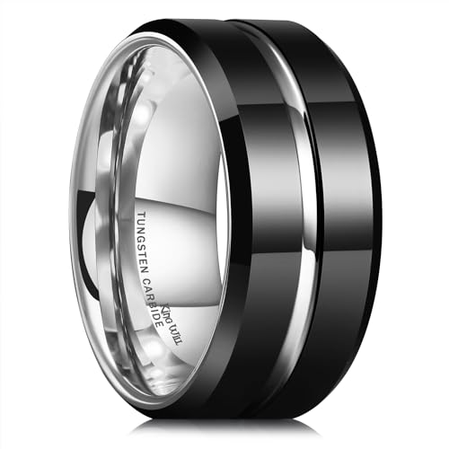 Image of King Will Tungsten Carbide Wedding Band for Men Women-6 /8 /10mm Width Multicolor Available with Grooved Center Wedding Ring Suitable for Work, Gym Comfort Fit Size 4-16