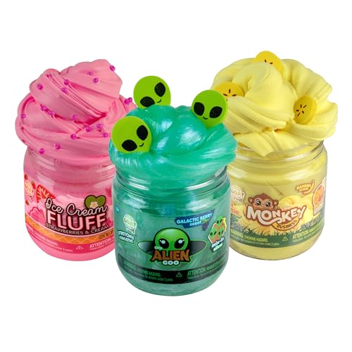 ORB Goat Slimi 3 Pack V3 - Fun, Scented, Fluffy Sensory Slime with Mix-ins - Includes Alien Goo, Monkey Business, and Strawberry Ice Cream - Perfect for Play, Stress Relief or Gifts for Kids & Adults