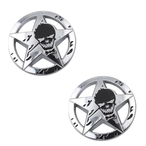 Image of 2PCS Star Skull Car Emblem 3D Badge Decal Sticker for Car Windows, Trucks, Hood, Laptops Decoration (Silver)