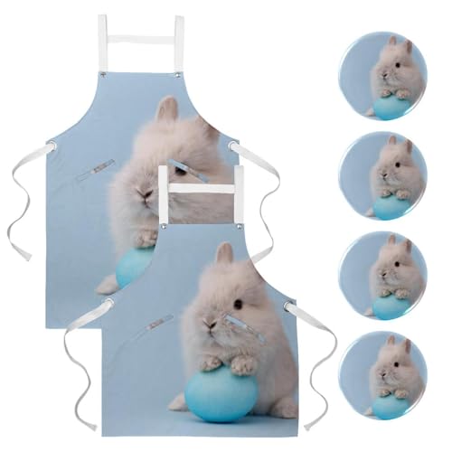 Tablier de cuisine motif lapin et œuf bleu One Large en lot