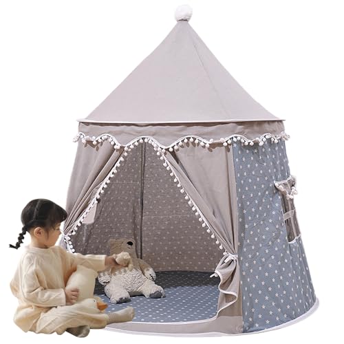 Príncipe Castle Kids Play Tent - La tinción Original de algodón y cáñamo Transpirable con Postes de Fibra de Vidrio | Incluye Estera, Bolsa de Almacenamiento y Decoraciones | Casa de Juegos 6