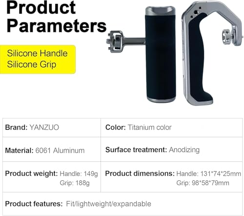 Image of Camera Hand Grip Universal Handle with 3 Cold Shoes, Ergonomic Silicone for NATO Rail & 1 /4 inch Camera Cage (Aluminum Alloy Camera Side Handle)