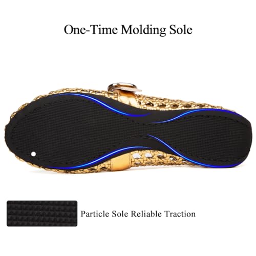 Image of Woven Ballet Flats Mesh Mary Jane Flats for Women Dressy Comfortable Ballerina Flat Round Toe Buckle Strap Mesh Shoes Casual Mary Janes