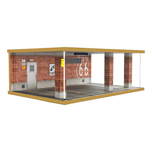 Image of Lego Cars Speed Champions Display Case with Acrylic Cover and LED Lighting for 1 /24 Scale Diecast Cars, 3 Parking Spaces (Route 66)