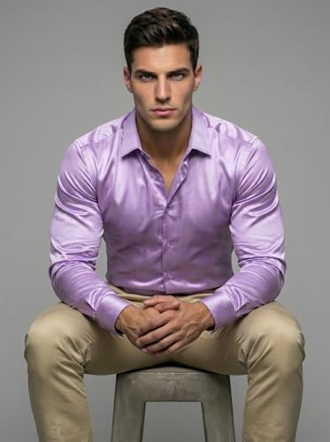 Image of Diverse Men's Satin Casual Shirt | Premium Solid Poly Satin | Wrinkle-Free, Full Sleeve Regular Fit Office, Business Wear
