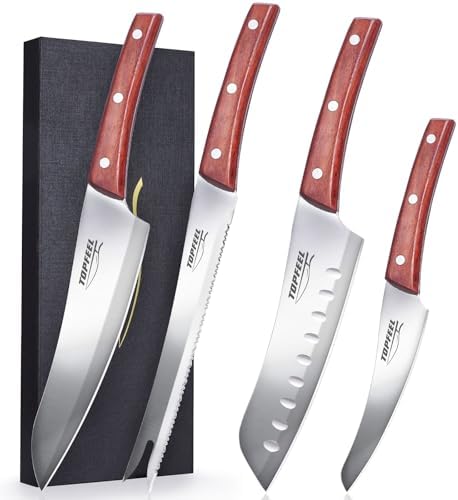 Chef Knife Sets 4 PCS, Ultra Sharp Kitchen Knife Sets, High Carbo...