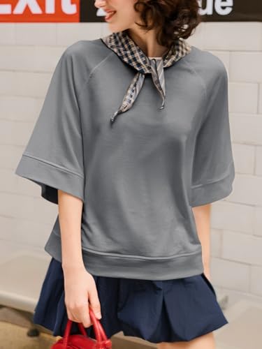 Image of Tankaneo Womens Oversized Half Sleeve T-Shirts Crew Neck Boxy Basic Tees Tops Summer Casual Loose Fit Tunic Shirts