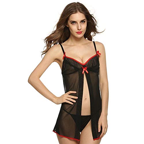 Ensembles de lingerie femme avec string et nuisette transparente en dentelle chic