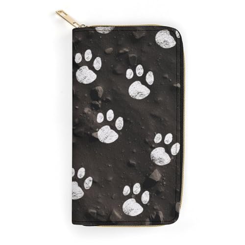 Dog Paw Prints Print Long Wallet for Women Men PU Leather Card Holder Organizer with Zipper Coin Pocket & Cash Slots