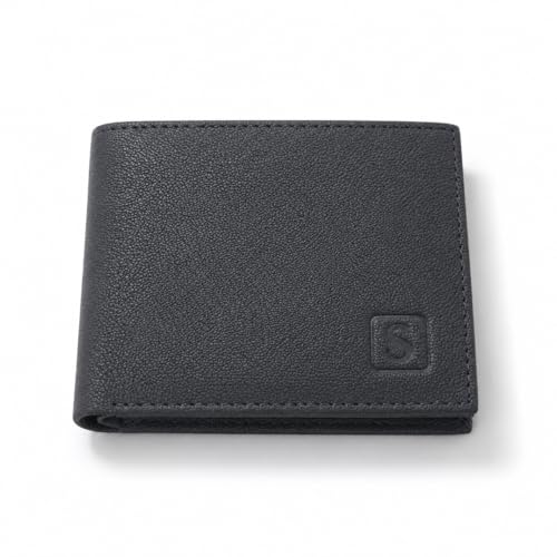 Image of SOVANO Genuine Leather Wallets for Man Original Bi Fold Slim Mens Wallets Design with RFID Protection ID Window Easy Access 6 Card Slots 2 Hidden Pockets Compact Gift for Men (Gray)