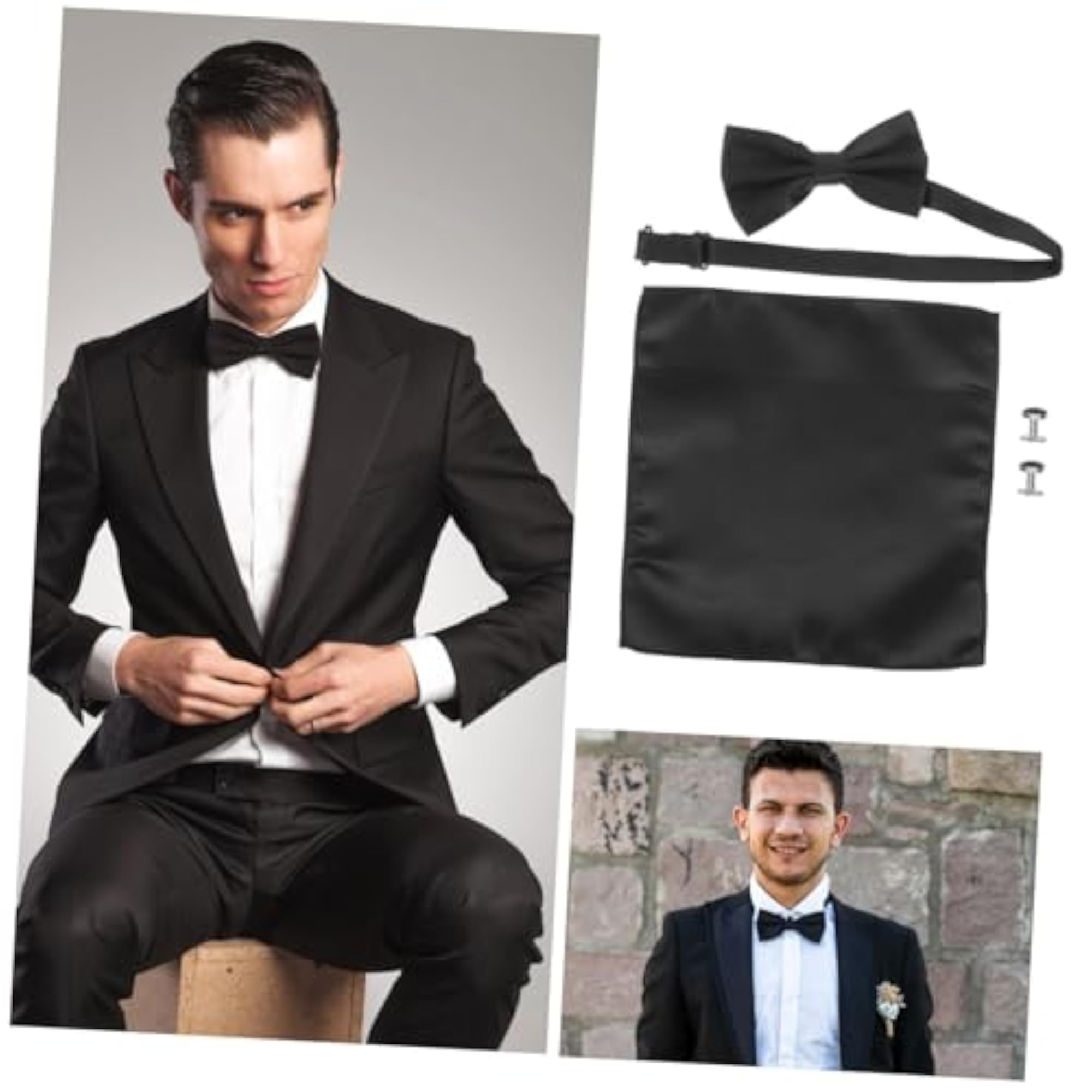 Men's Gold Bow Tie and Handkerchief Set