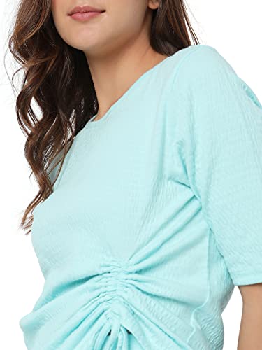 Image of VERO MODA Solid Cotton Round Neck Women's Top