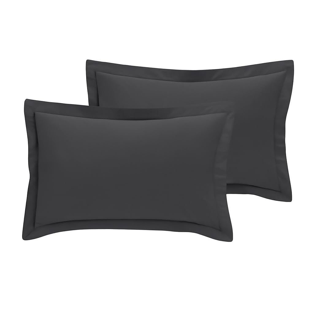 100% Pure Cotton Pillow Cover Set of 2 | 300 TC Sateen, Ultra Soft, Cooling & Breathable | Hypoallergenic, Wrinkle Resistant Luxury Pillowcases (Charcoal, Pillow Cover Pack of 2)-image-0