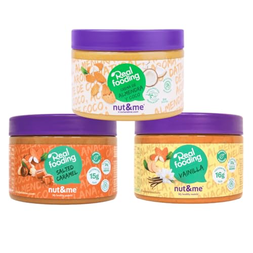 Pack Cremes Realfooding nut&me | Creme sabor baunilha e canela 250 g | Creme sabor caramelo salgado 250 g | creme de amêndoa e coco 250 g | 100 % naturais