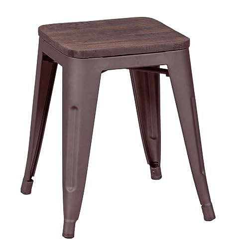 Nest Dream Taburete bajo Industrial en Acero Envejecido y Asiento de Madera (45cm) - Bistro - Antique - Estructura metálica - Asiento de Madera Maciza - Almohadillas de Goma Antideslizantes