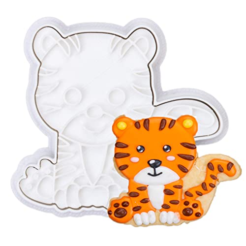Flycalf Animal Cookie Cutters Tiger With Plunger Stamps Cake Decoration For Diy Biscuit Cutter Baking Plastic Cutter Molds For Party 3.5" Kitchen Supplies #TOP6