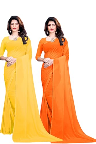Sari en georgette Webelkart jaune : lot de 2 vêtements ethniques légers pour femme