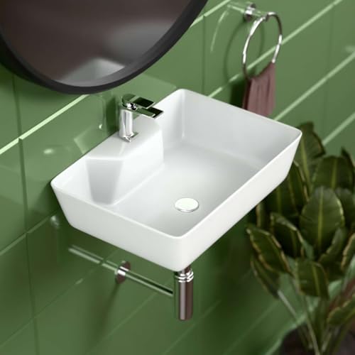 Image of Artiva Ceramic Table Top Wash Basin For Bathroom /White Wall Mounted Bathroom Sink /Wall Hung Washbasin /Wash Basin For Cabinet, Vanity (Glossy White 16 x 12 x 5 Inch)