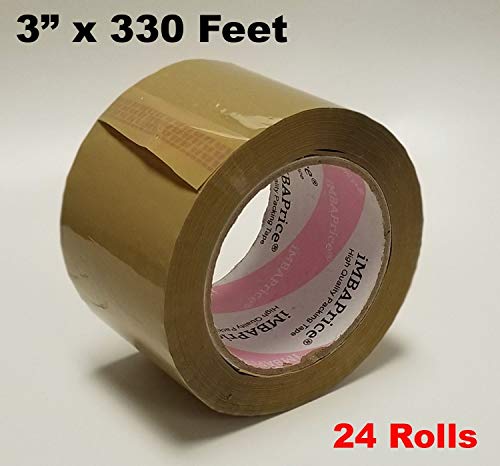 Imbaprice 3-Inches Shipping Packaging Tape - 1 Box Of Premium (24 Roll Of 110 Yards) 24 X 330 Feet Long 3" Wide Heavy Duty Brown Moving Packing Tape #TOP1