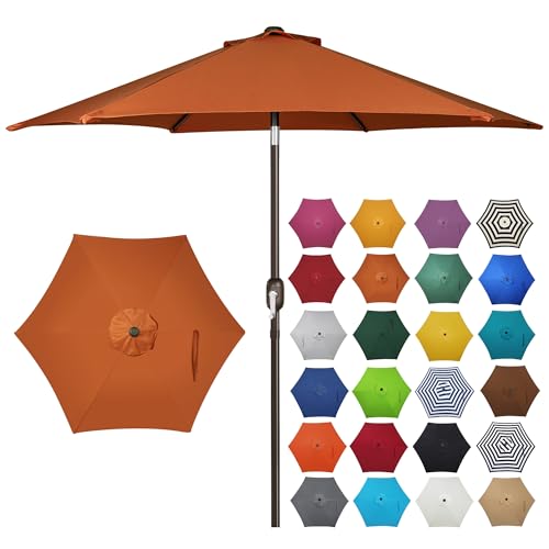 Blissun 7.5 ft Patio Umbrella, Yard Umbrella, Outdoor Market Umbrella with Push Button Tilt Crank, Rust