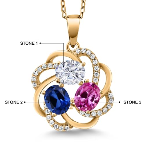 Gem Stone King 18K Yellow Gold Plated Silver Yellow Gold Plated Customized and Personalized 3 Gemstone Birthstone Flower Mothers Family Blossom Couple Pendant For Women3