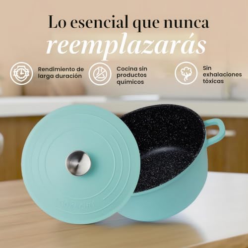 Miniatura 4 de Cacerola Con Tapa A Prueba De Horno Horno Holandés Profundo Antiadherente Olla De Inducción Olla De Aluminio Apta Para Horno 4l, 24 Cm, Verde Azulado Por Nuovva