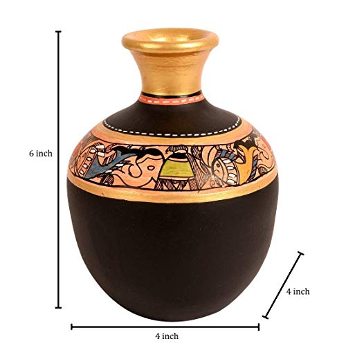 Image of Aakriti Art Creations Vase Earthen Black Madhubani Set of 3 | Handmade Terracotta Flower Vases | Matte Finish Madhubani Art Decorative Vases for Living Room, Table Decor & Gifting