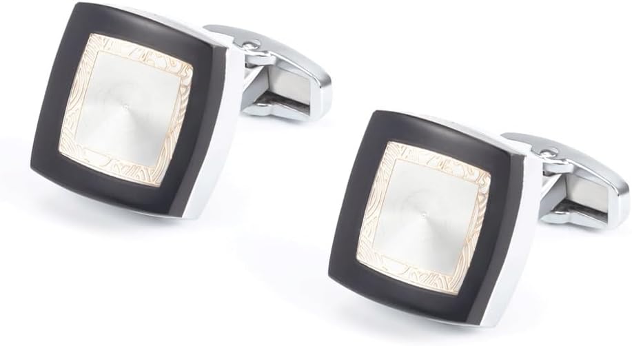 Square Silver CD Piece Enamel Metal Cufflinks French Shirt Men's
