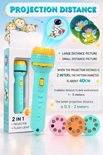 Image of Kids Projection Flashlight Torch Toy with 24 Picture Slides and 3 Projection Discs, Mini Educational Projector Torch for Toddlers and Young Children
