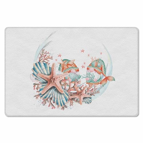 Starfish Antifatigue Kitchen Bath Door Mat Cushioned Runner Rug,Washable Welcome Floor Sink Mat,Waterproof & Non-Slip Standing Doormat for Kitchen,Ocean Summer Gnomes Shells Watercolor Sea 20