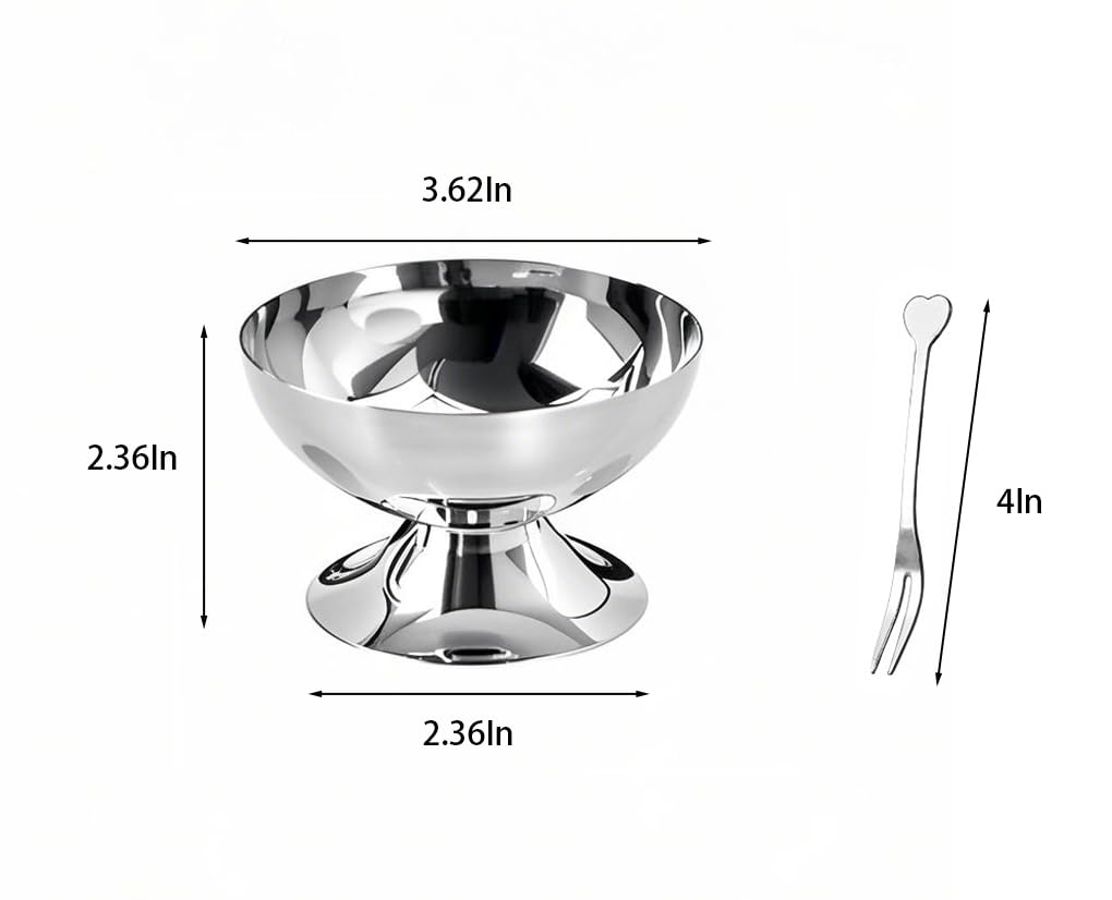 PACEKONER Stainless Steel Ice Cream Bowl, Reusable Salad Cup, Dessert Bowl, Metal Cups, For Sundae, Fruit, Ice Cream, Pudding, Snacks, Condiment (Silver, 3.62 In)