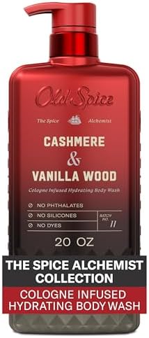 Old Spice Body Wash for Men, The Spice Alchemist Collection, 24/7 Cologne Infused Hydration, No Trade Off Formula, Free of Phthalates Silicones & Dyes, Cashmere + Vanilla Wood Scent, 20 oz