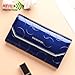 Fashionable women's leather wallet, large capacity multifunctional, snap closure, three fold long style, RFID shielding protection credit card carrying bag (Blue)