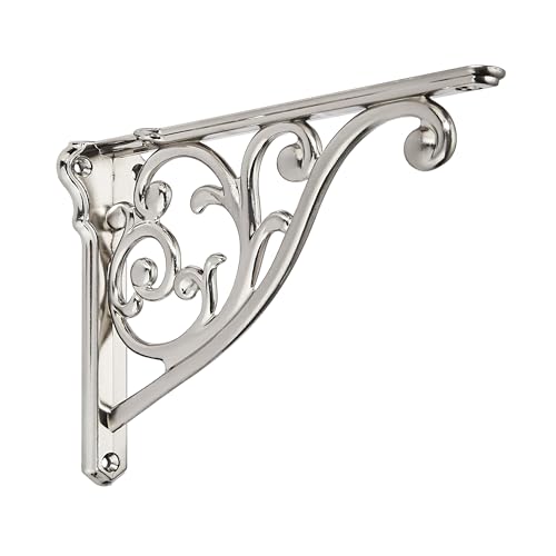 Khtumeware 2 Pack Brushed Satin Nickel Shelf Bracket 5 Inch, Decorative Brackets for Shelving, Heavy Duty Vintage Ornate Shelf Bracket, Hardware Included,4.92x3.5x1.73 inch
