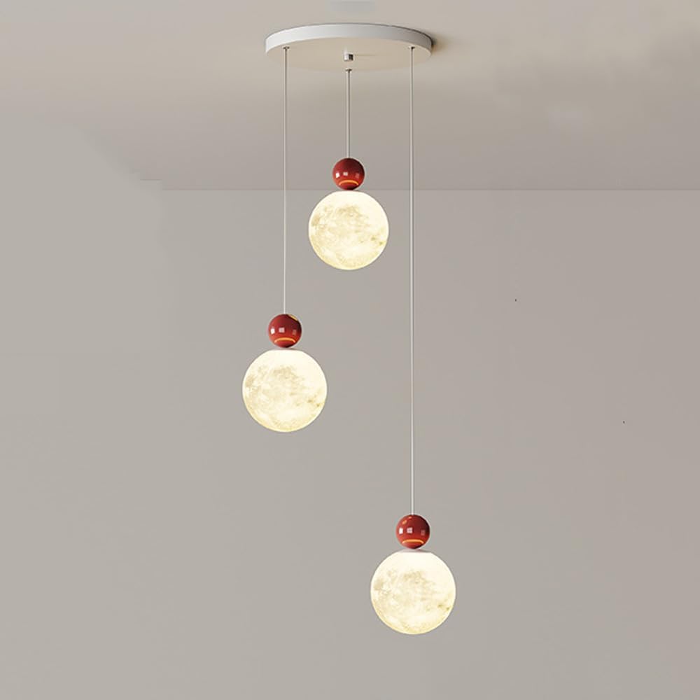 LANTANB 3 Light Cluster Pendant Lighting for Kitchen Sink Stairwell Vintage Milk White Moon Light Fixture Linear Nordic Modern Ceiling Hanging Lamp Long Chandelier for Dining Room Island Bedroom